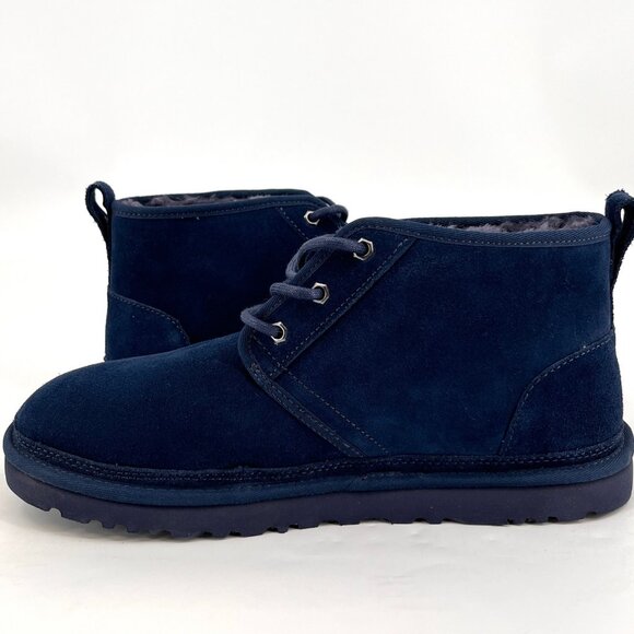 UGG Neumel Chukka Boots Size 12 Navy Suede Wool Lining Lace-Up SugarSole